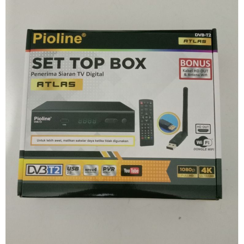Set top box pioline atlas lengkap Dongle wifi+kabel hdmi+kabel rca+remote+batteray(batam)