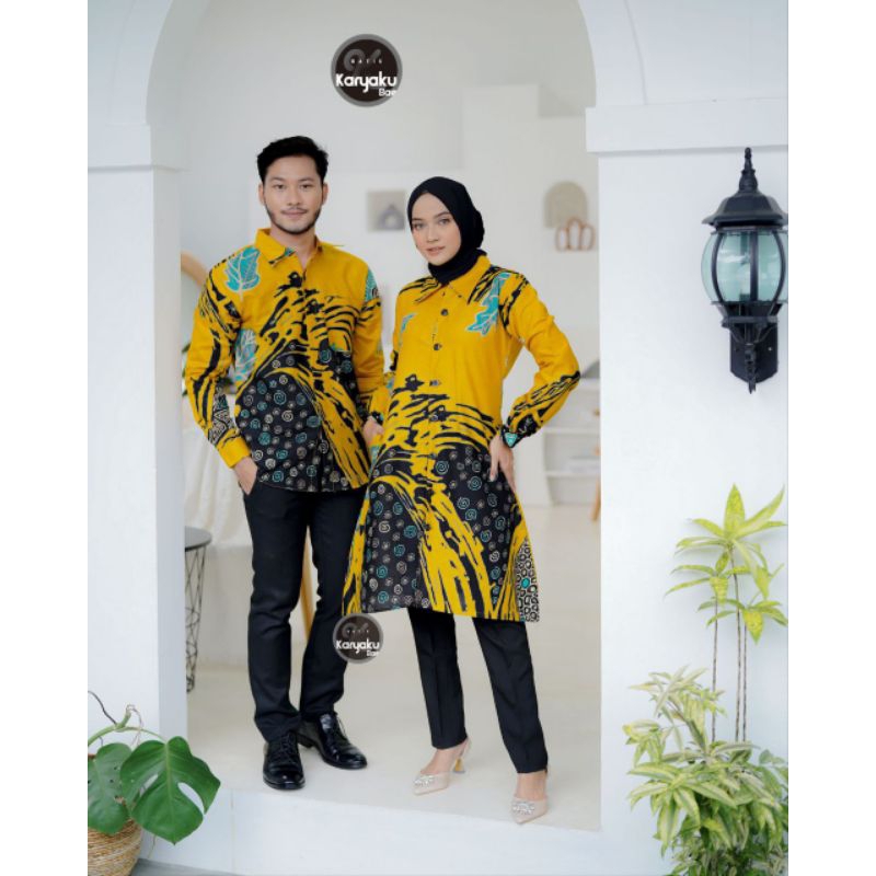 [BISA COD] COUPLE TUNIK KEMEJA BATIK COUPLE MODERN BATIK TRENDING INTERNATIONAL COUPLE