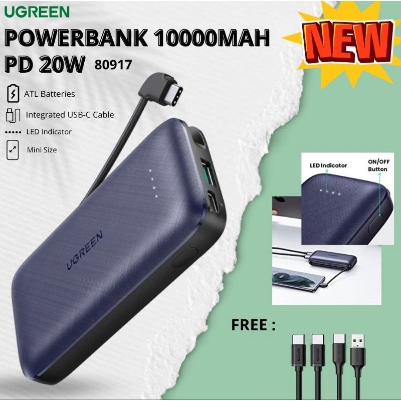 UGREEN POWER BANK 10.000mAh Wing PD with Type C Cable 20W fast Charger