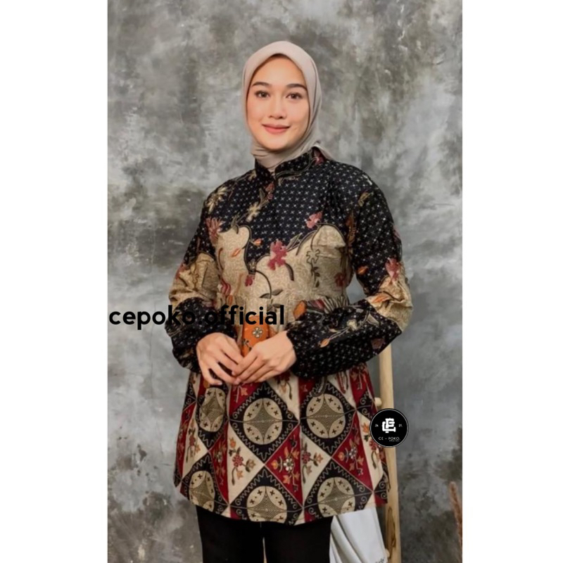 tey-17 Batik wanita ASJ SA HRB026 Kenongo Kemeja Tosca Pendek