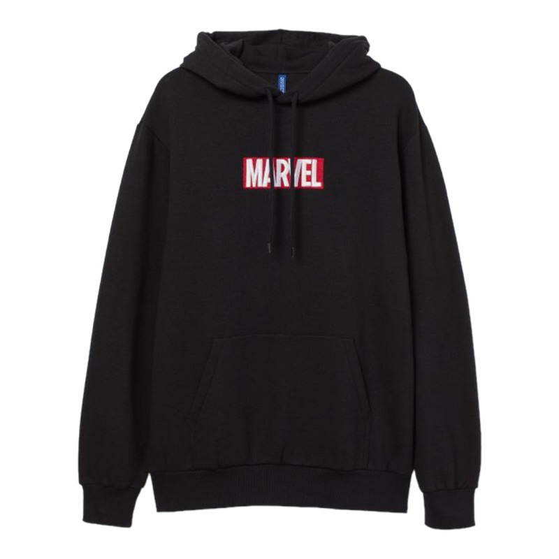 ( 8.8 ) Hoodie &amp; Sweatshirt H&amp;M Unisex Bordir Hoodie Marvel Black Hitam, Sablon Sweatshirt Marvel Black Hitam, Sablon Hoodie Marvel White Putih Free Papperbag, Flecee Katun Lembut Tebal, Free Papperbag