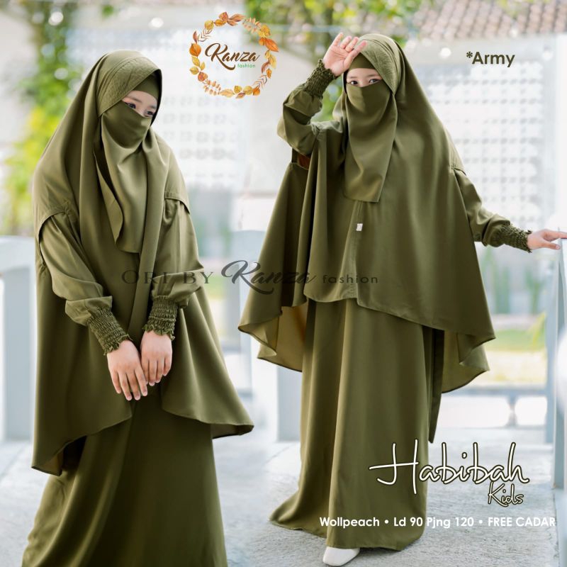 Gamis Anak HABIBAH Syari by Kanza Set Khimar Bolong Free Cadar Bahan Wolfis