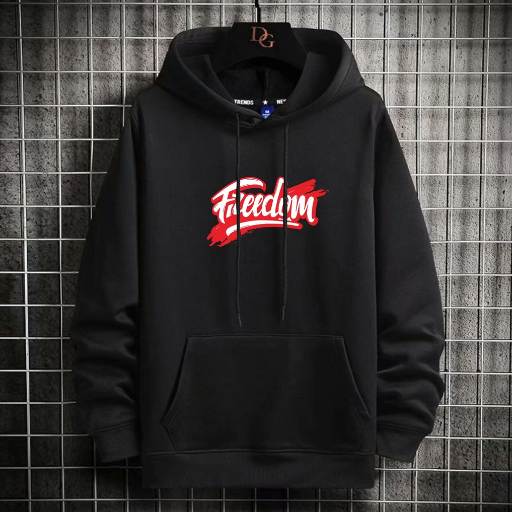 Switer Cowok Kece FREEDOM Hoodie Pria Simple Kekinian Sweater Anak Remaja Tebal Murah Size M L XL XXL