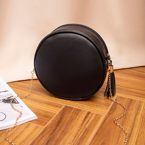 Tas Selempang Wanita Tas Wanita Sling Bag Wanita Bulat Kulit PU Tali Rantai Rumbai COD Azgalery T116