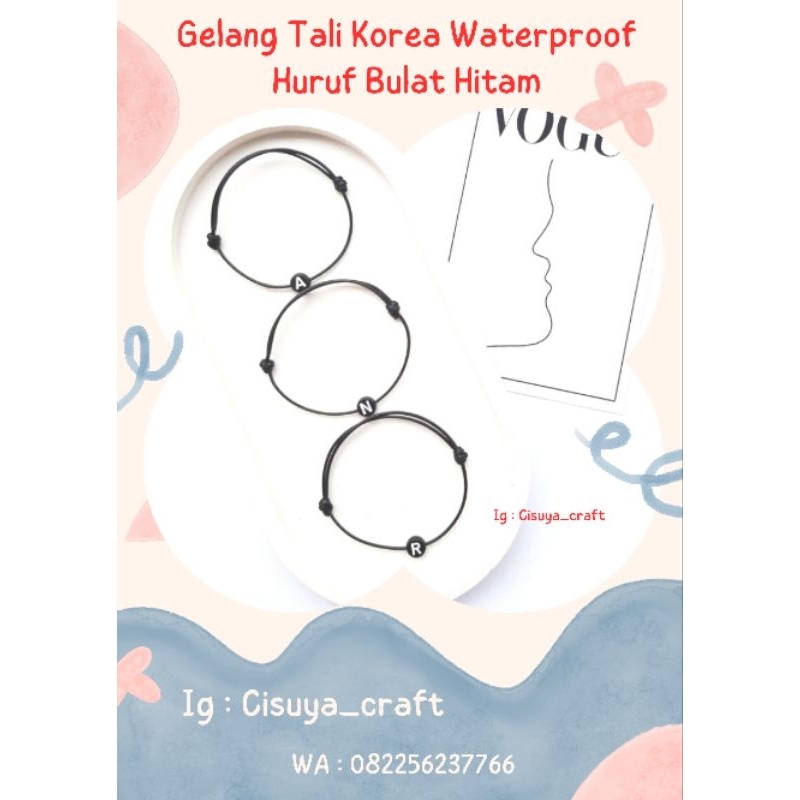 Gelang Tali Hitam Inisial Huruf
