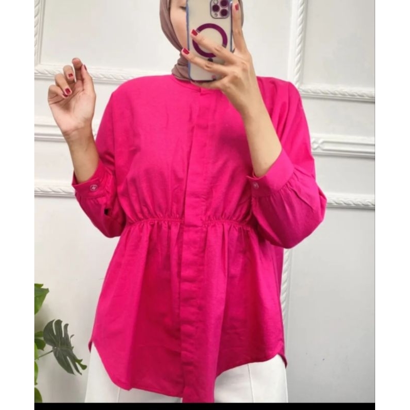 Alya Shirt Atasan Wanita Linen Rami Kemeja Kerut Depan