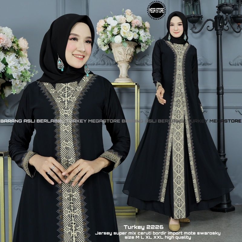 Baju Gamis Wanita Abaya Turkey Turki Hitam 2226 Dress Dres Jubah Hitam Ori Megastore