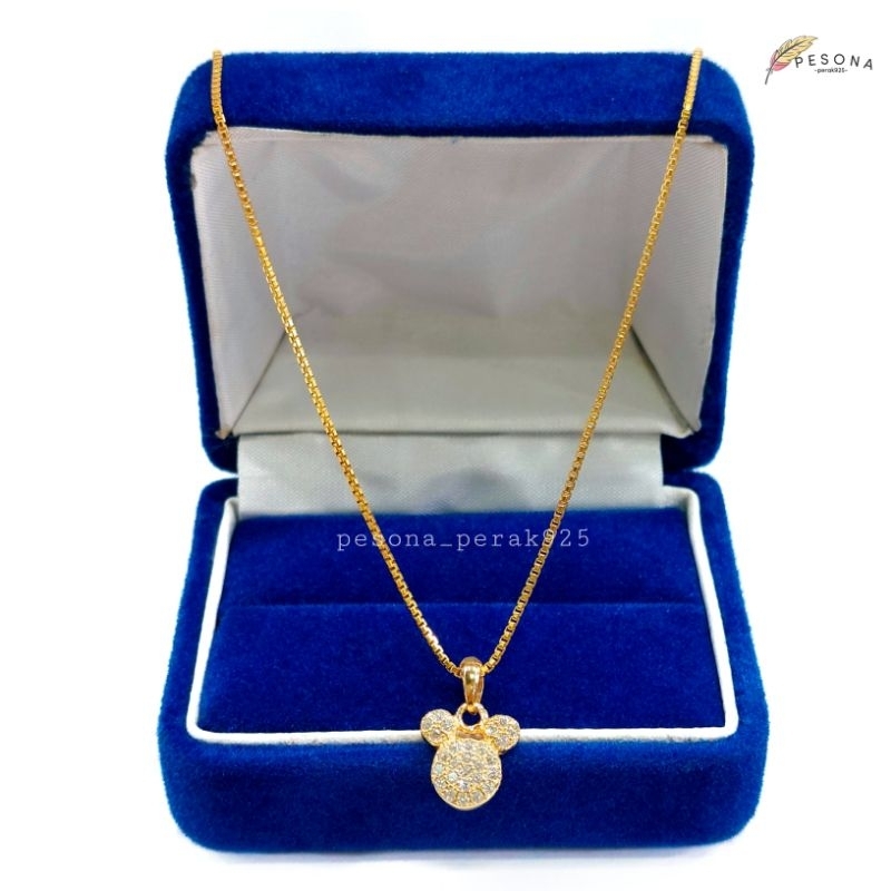 SET KALUNG ANAK PERAK ASLI SILVER 925 LAPIS EMAS PUTIH - MODEL LIONTIN MICKEY PERMATA - PERHIASAN PE