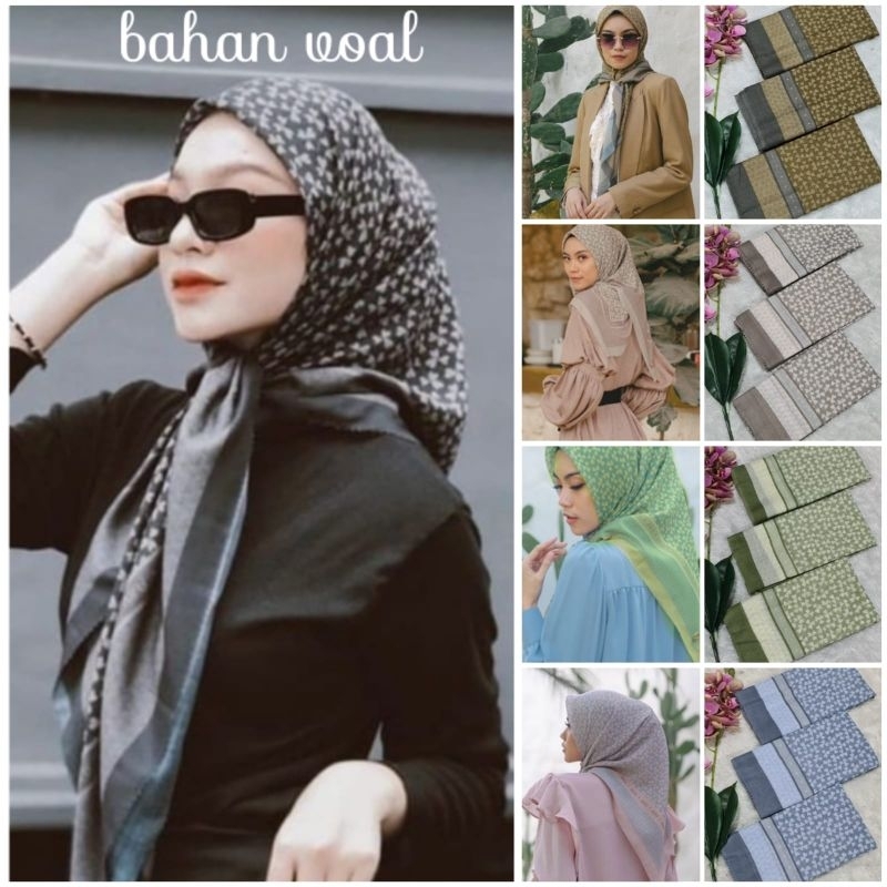 (Khalisahhijab)COD Harga Grosir Kerudung Segiempat Denai Voal Motif Premium Terbaru