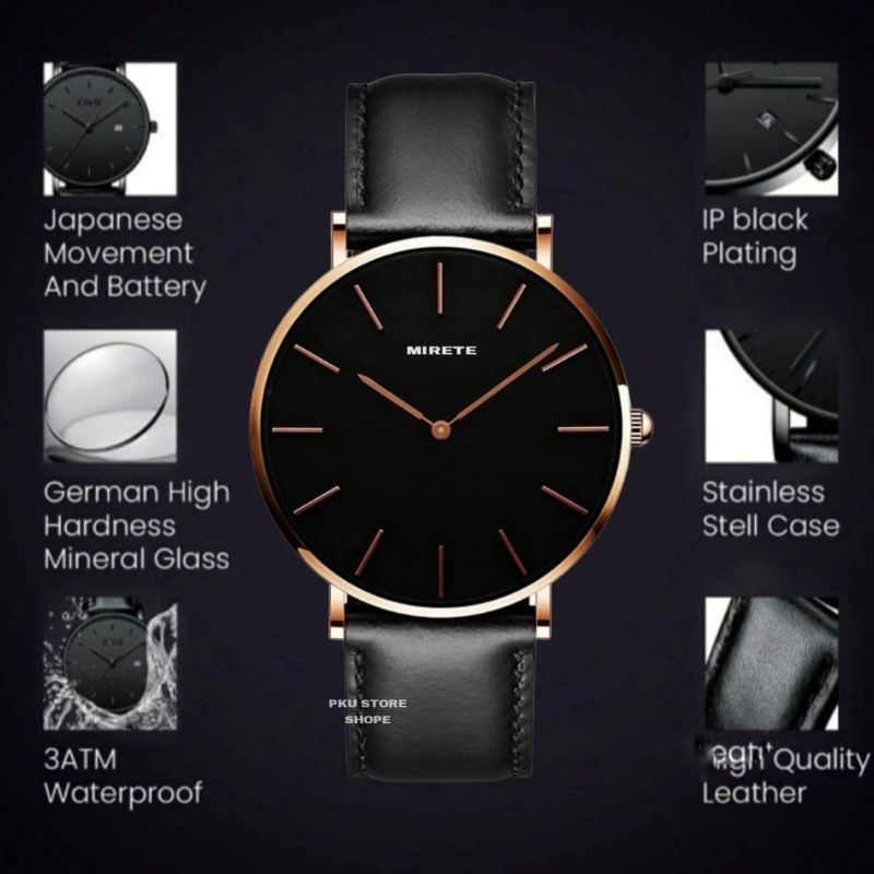 Mirete New✅Jam Tangan Pria Tali Kulit Kasual Mirete Original Import Rantai Stainlees Steel Tahan Air // Jam Tangan Pria Mirete Simple Kekinian Terlaris Murah // Jam Tangan Pria Simple Model Analog Quartz Bisa Cod