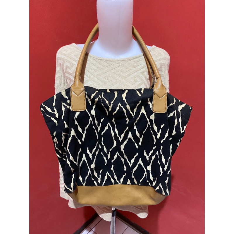 Tote kanvas mix kulit asli , Tote Besar , Tas besar