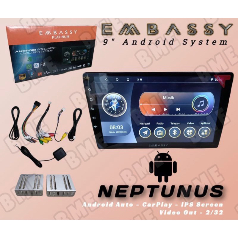 Head Unit Android Embassy 9 Inch Embassy Neptunus Ram 2GB/Rom 32GB