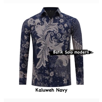 KLAWEH NAVY Batik Pria Lengan Panjang Batik Pria Modern Slimfit Batik Pria Lengan Panjang Premium Sl