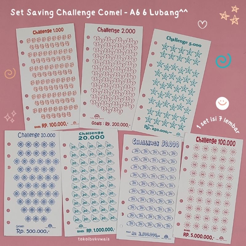 

KERTAS SAVING CHALLENGE & SAVING TRACKER A6 6 LUBANG