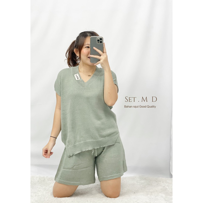 MDLV ~ Set MD Setelan Hotpants Setelan Celana Pendek Rajut