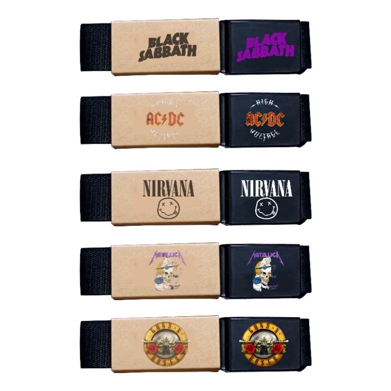 Ikat pinggang band acdc/ sabuk band metallica /sabuk belt nirvana/ sabuk black sabbath/gun n roses