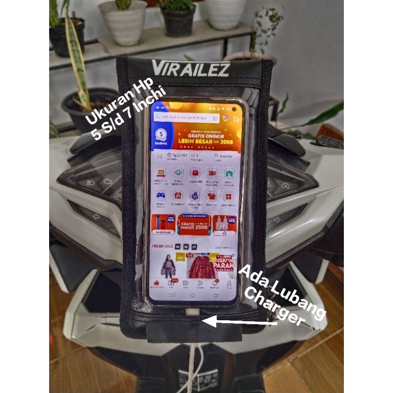 Holder Hp Motor Ada Lubang Cas Bahan Kulit Sintetis Holder Hp Ojol Anti Jambret