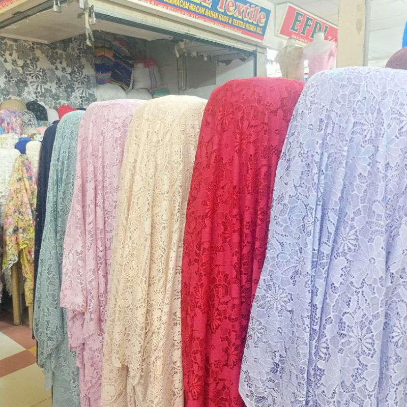 Kain/Bahan Brokat Katun Meteran | Brukat Katun Motif Bunga