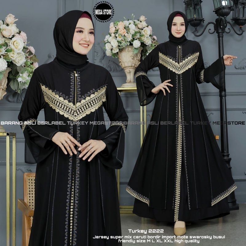 Baju Gamis Wanita Abaya Turkey Turki Hitam 2222 Dress Dres Jubah Hitam Ori Megastore
