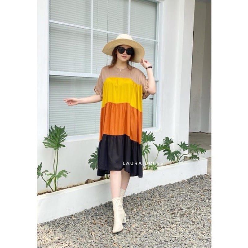 Dress Laura Rayon Polos Busui Resleting Depan Daster Wanta Lengan Pendek Dress Susun Terbaru