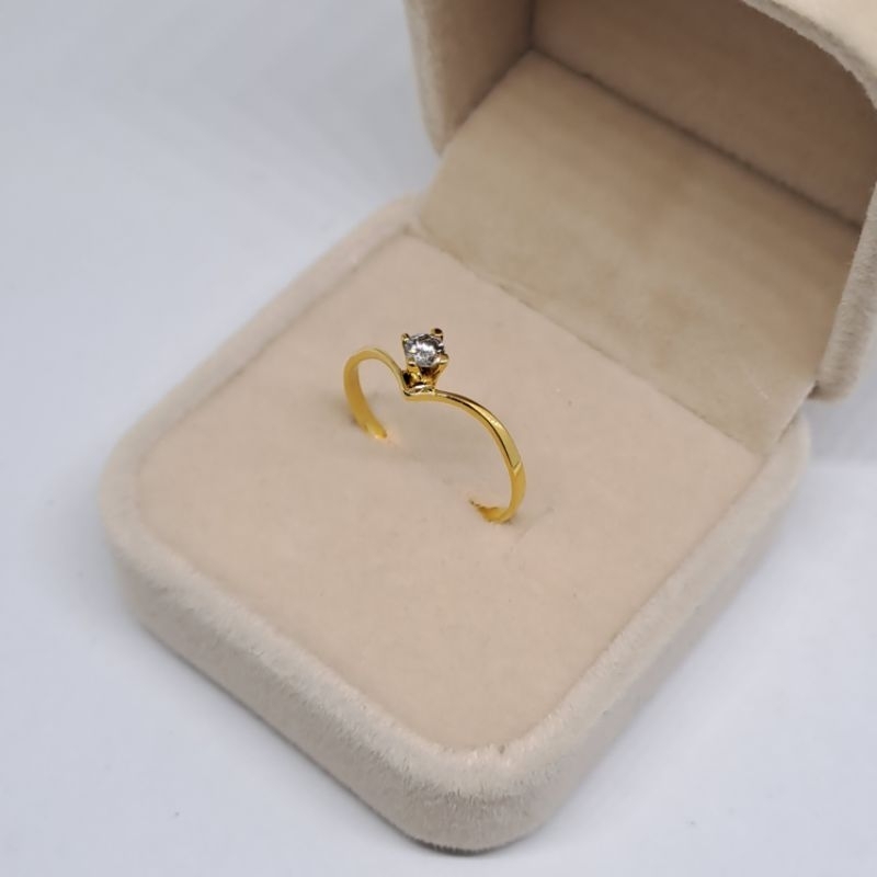 Cincin Emas Wanita Solitaire Berlian Eropa Asli