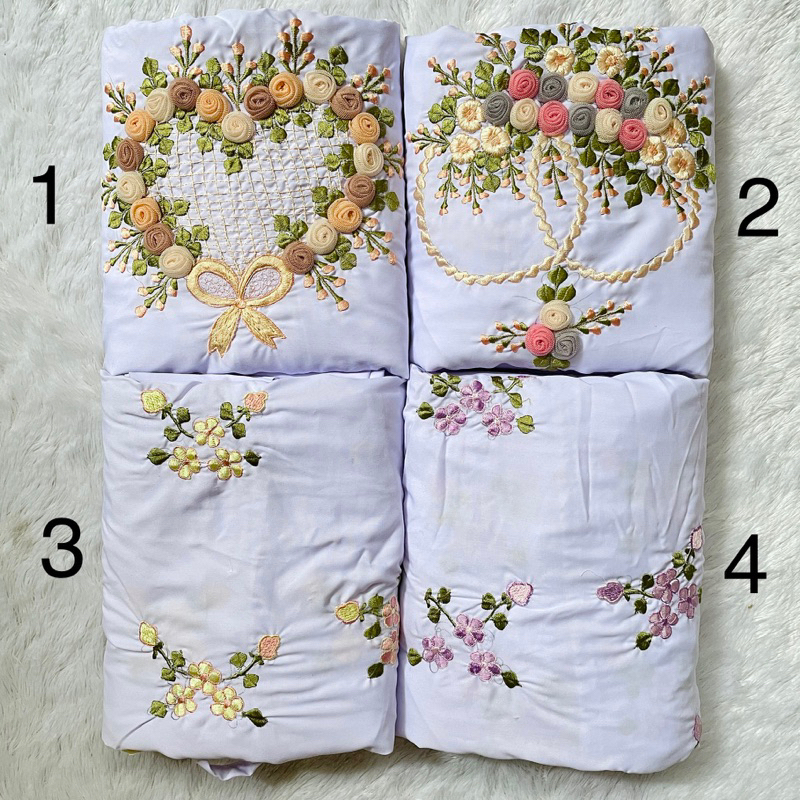 MUKENA BORDIR TILE TERUSAN LAJURAN DEWASA KATUN POLINO PUTIH (tanpa karet)