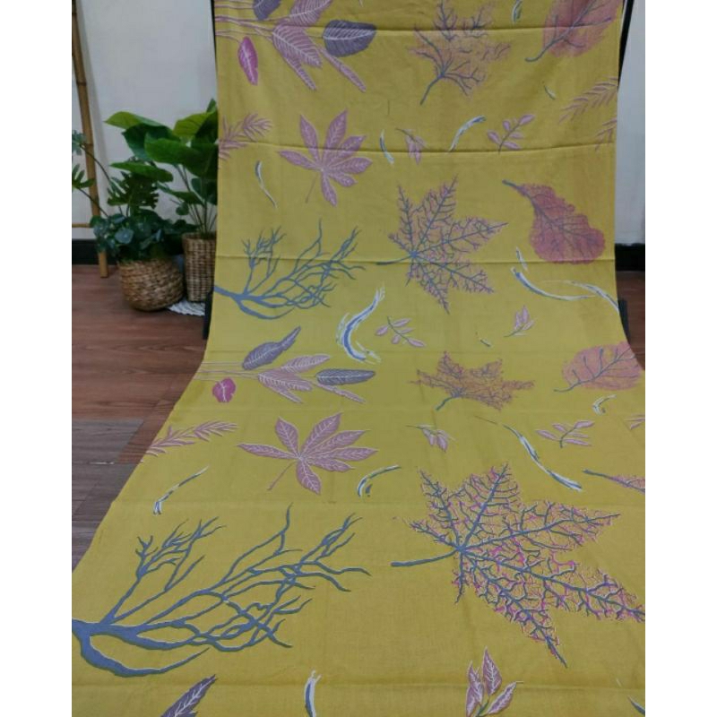 TERLARIS!!! KAIN BATIK LAWEYAN SOLO DAUN ECOPRINT KUNING KODE 144