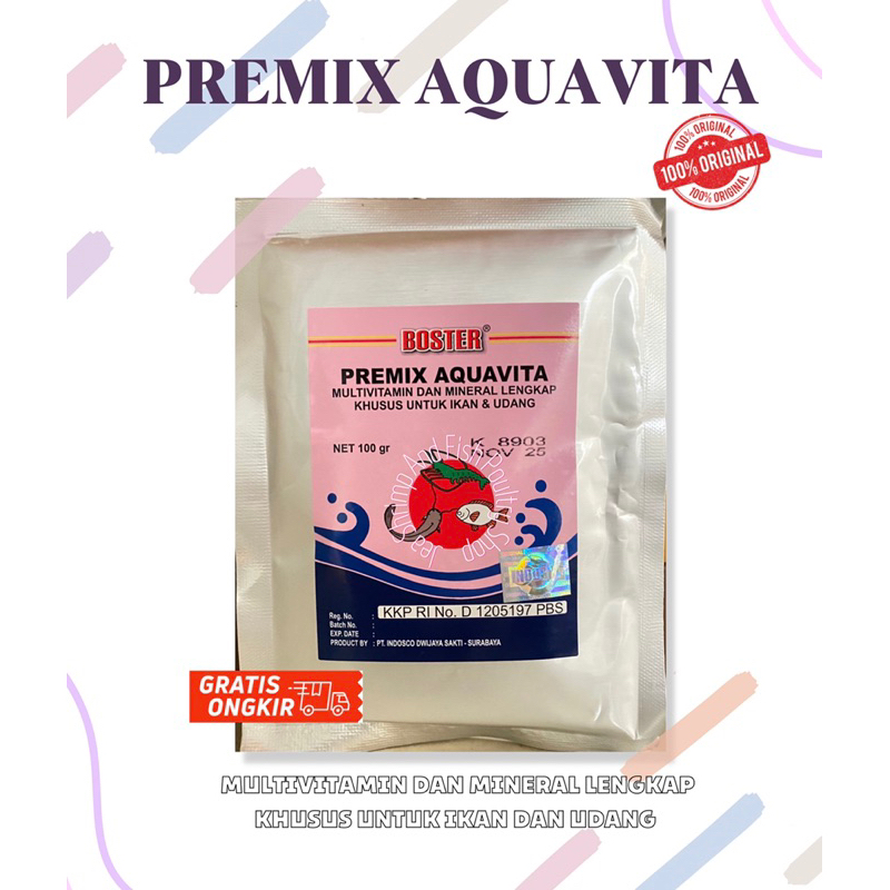BOSTER PREMIX AQUAVITA 100 gram , premix aquavita multivitamin BOSTER
