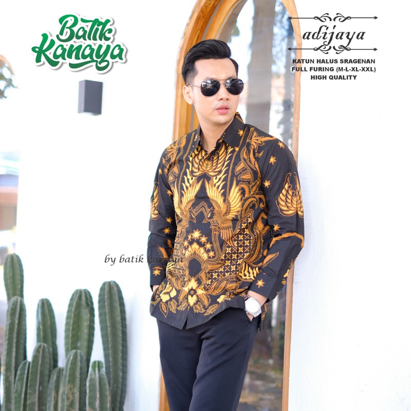 ADHIJAYA Kemeja batik pria lengan panjang modern Full Furing