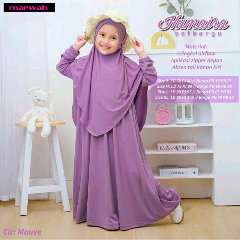 Humaira set bergo , dress anak , baju anak set , bisa cod