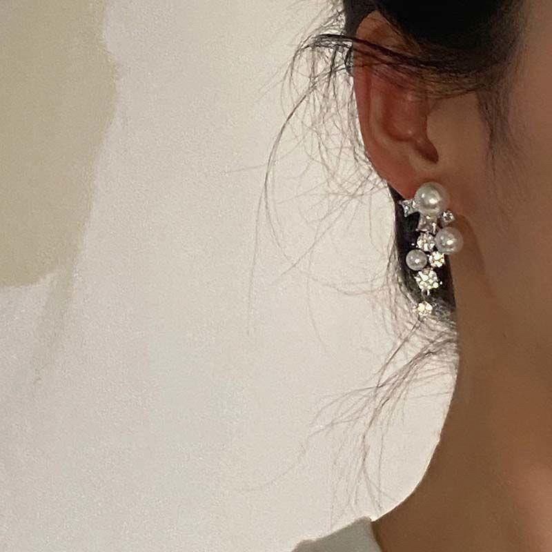 Anting E392 925 silver Korean fashion tassel asymmetrical earrings