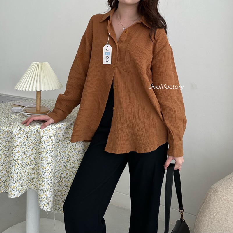 SIVALI Kyra Top || Kemeja Wanita Oversize - Basic Shirt Kemeja Polos Atasan Kerja Lengan Panjang