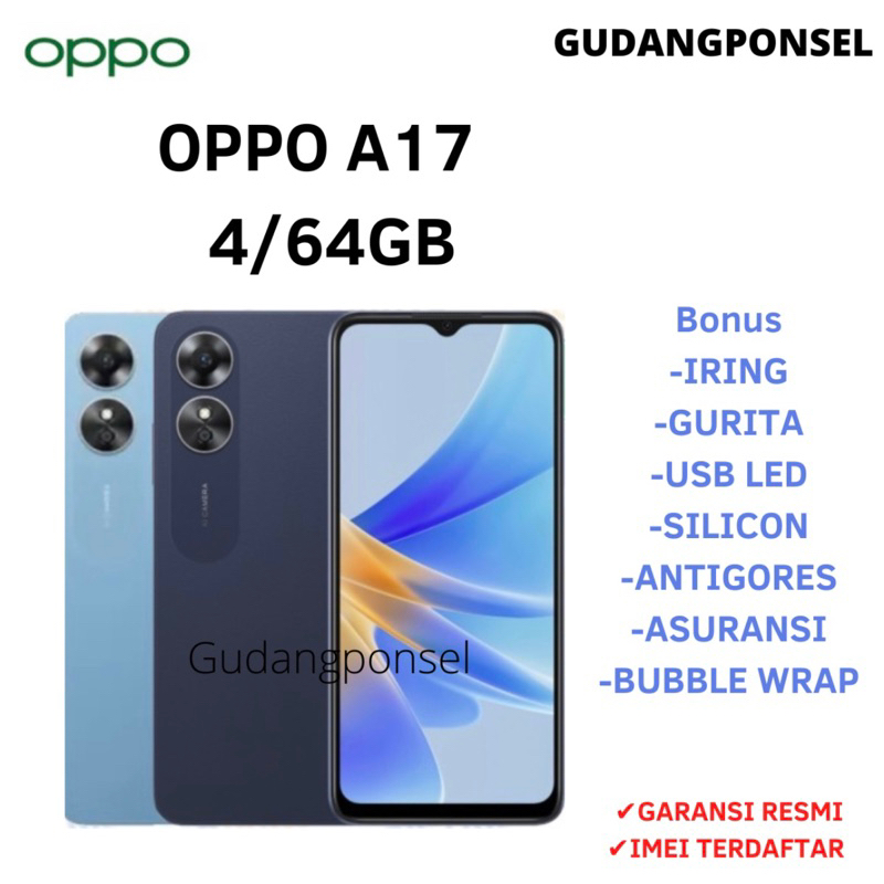OPPO A17 RAM 4/64GB | OPPO A17K 3/64GB GARANSI RESMI OPPO + BONUS
