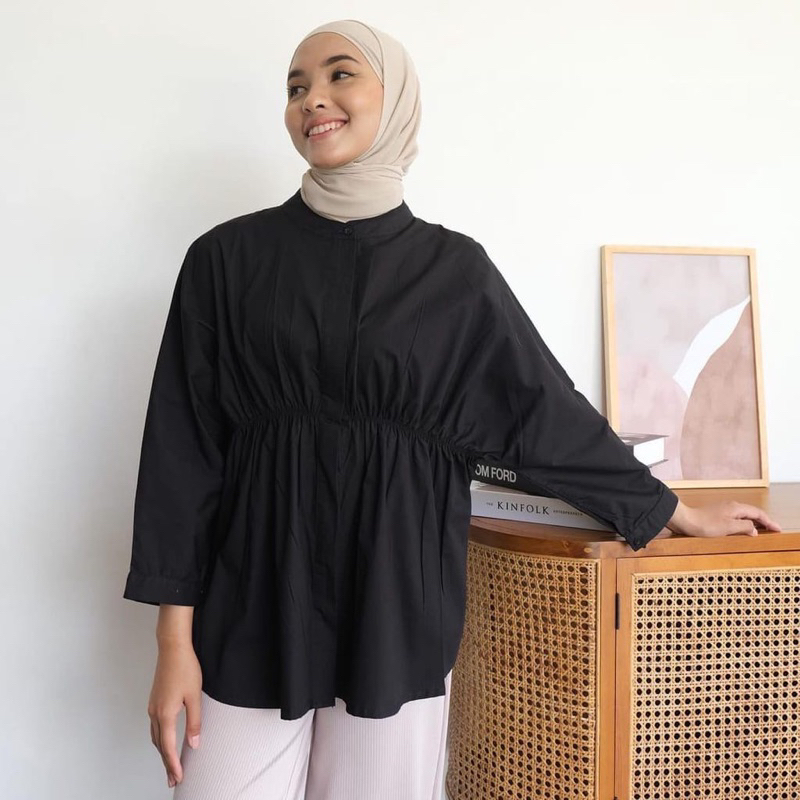 Tamstore Kemeja Wanita Linen Alya Shirt Kerut Atasan Batwing Lengan 3/4 Ootd Kekinian