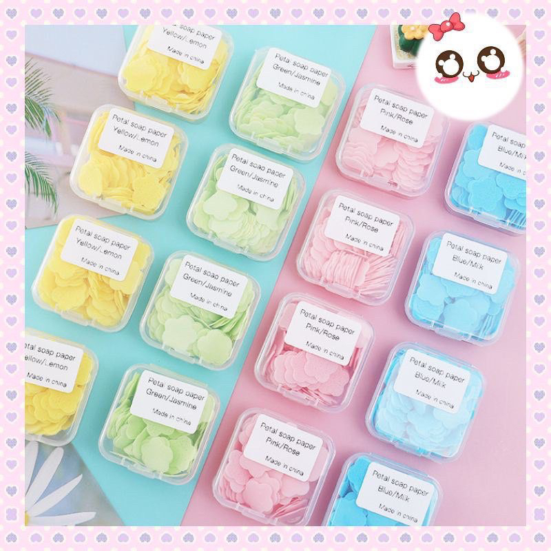 {Instant COD MEDAN TERMURAH} ISI +- 100 pcs Sabun Kertas Mini Motif Bunga / Sabun Cuci Tangan Kertas Paper Soap Traveling / Sabun Travel Portable Sabun Cuci Tangan Praktis