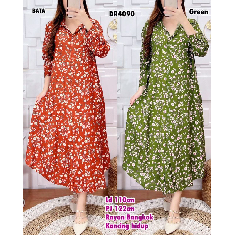 dress rayon bkk import motif bunga 4090