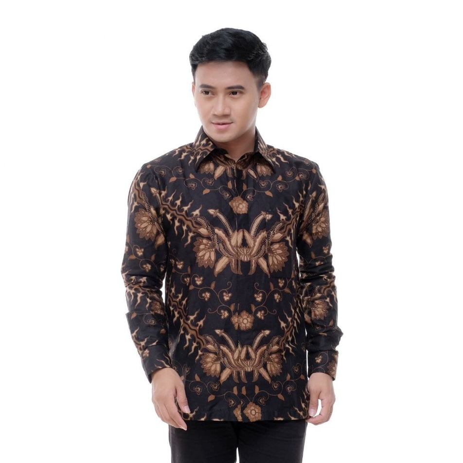 BATIK ARTONESIA MOTIF KERIS HITAM KEMEJA BATIK PRIA MODERN M L XL XXL LENGAN PANJANG