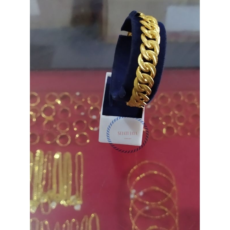 Gelang sisik naga variasi garis" halus emas kadar 375