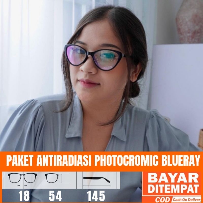 Paket Kacamata CB 8087 Lensa Antiradiasi Photocromic Blueray