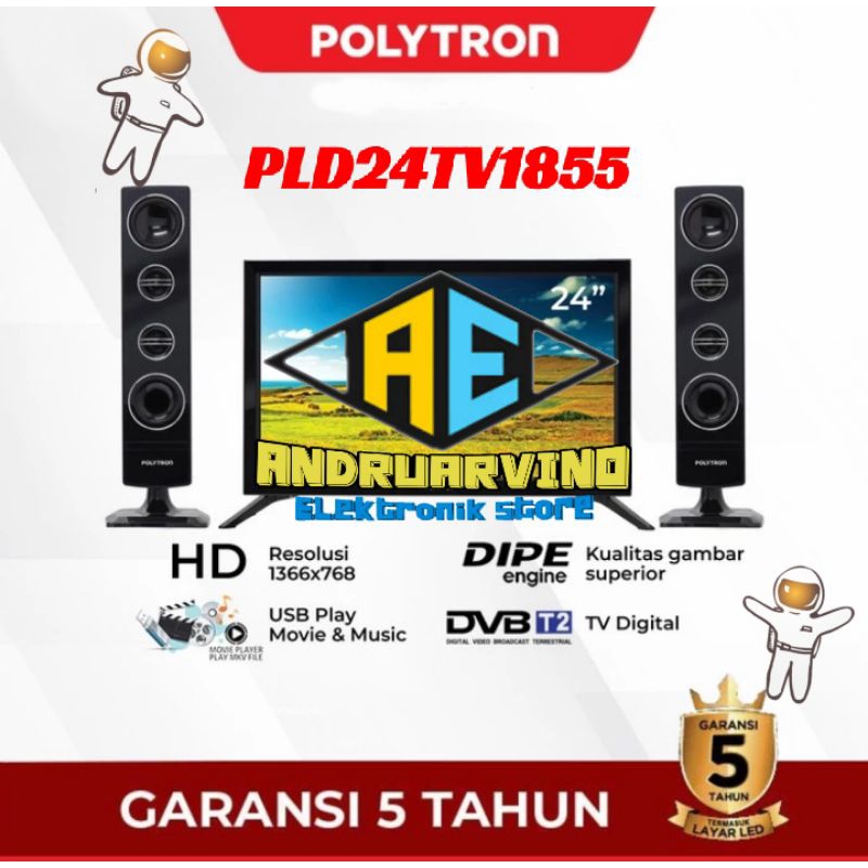 POLYTRON TV LED DIGITAL 24 inch - PLD24TV1855 / PLD24TV0855 + SPEAKER TOWER DIGITAL