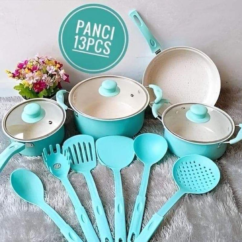 Panci Cookware Sun Glass Set 13pcs / Alat Masak Cantik / Panci set lengkap / Termurah