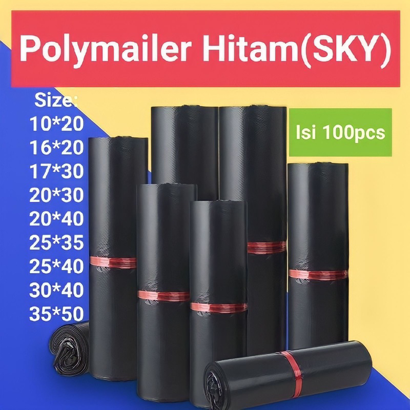 Polymailer Plastik Packing LDPE 20X30CM Hitam Glossy Isi 100PCS