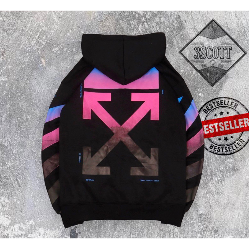 HOODIE ZIPPER OFF WHITE HITAM GRADIEN