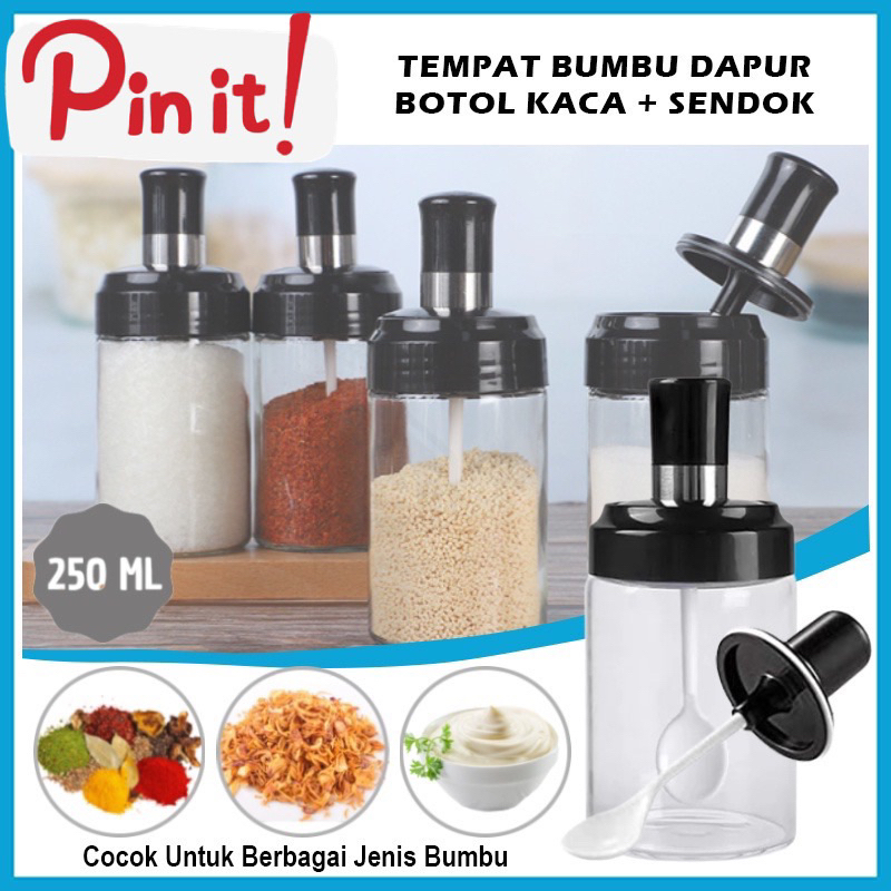 {Instant COD MEDAN TERMURAH}Botol Tempat Bumbu Dapur Kaca + Sendok / Wadah Penyimpanan Kopi Gula Garam Micin Lada Merica Kecap Saus Seasoning Bottle Glass Aesthetic Kedap Udara Serbaguna