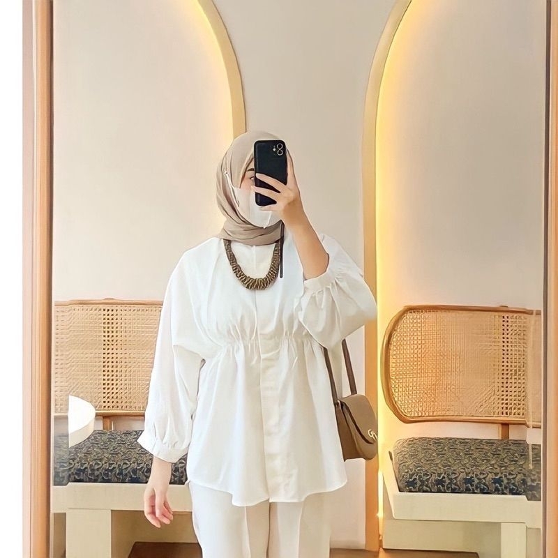 Alya Shirt Kemeja Blouse Wanita Linen Oversize Batwing Kerah Sanghai