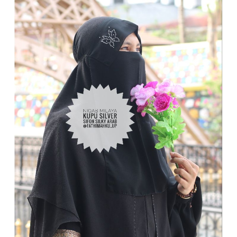Niqab Milaya Manik Kupu Silver/Cadar Milaya Couple Anak dan Ibu Termurah