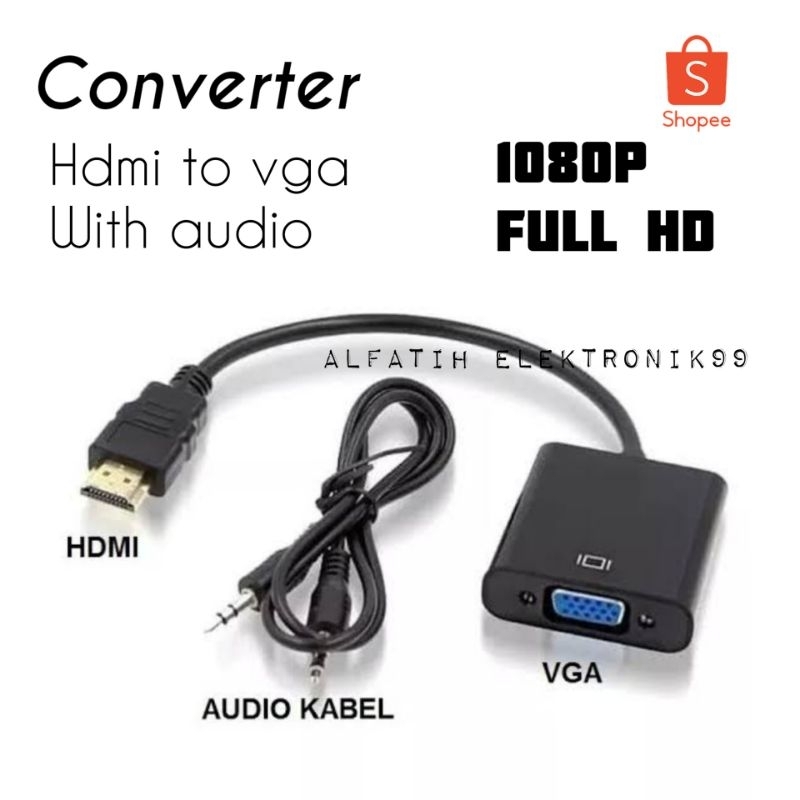 CONVERTER HDMI MALE TO VGA FEMALE WITH AUDIO 1080P