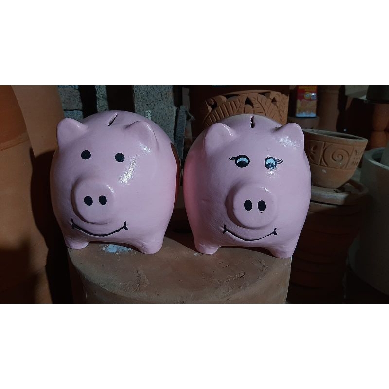 celengan babi keramik tanah liat besar