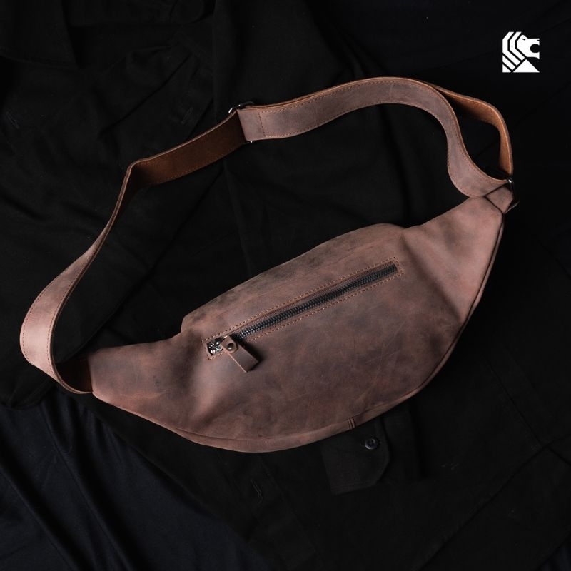 Waistbag Pria Cowok Tas Pinggang Slempang Bahu Bahan 100% Kulit Asli Keren Pria Laki-laki Model Dada Terbaru Jeiger Series Branded Original