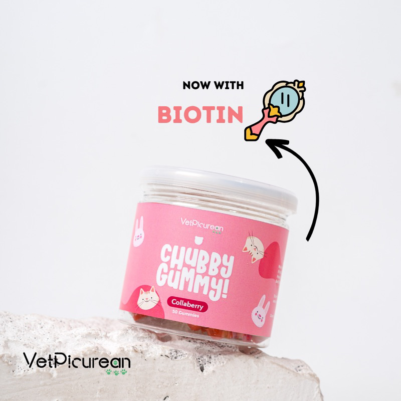 VETPICUREAN Chubby Gummy Collaberry Vitamin Bulu Kulit Kucing Anjing Fish Collagen VCO